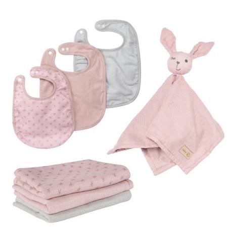 Bébé-Ensemble-ROBA Coffret Bébé Lil Planet - 7 PCS - 3 Bavoirs + 1 Doudou + 3 Langes - Cadeau de Naissance - Rose / Gris