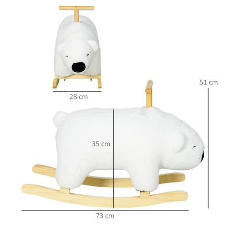 Cheval à bascule jouet à bascule modèle ours polaire fonction sonore poignée bois peuplier peluche douce blanc BLANC 3 - vertbaudet enfant 