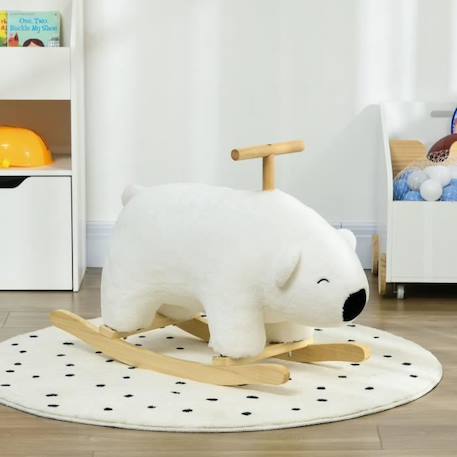 Cheval à bascule jouet à bascule modèle ours polaire fonction sonore poignée bois peuplier peluche douce blanc BLANC 2 - vertbaudet enfant 