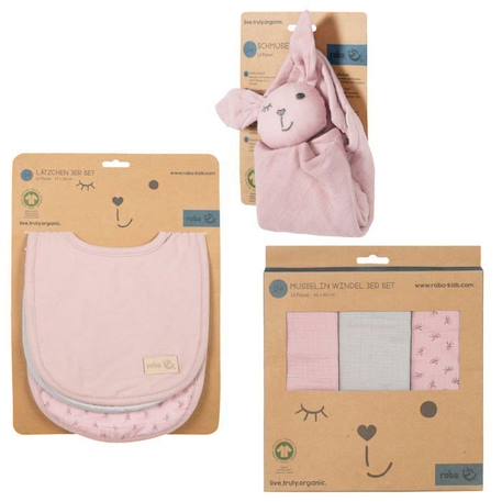 ROBA Coffret Bébé Lil Planet - 7 PCS - 3 Bavoirs + 1 Doudou + 3 Langes - Cadeau de Naissance - Rose / Gris ROSE 2 - vertbaudet enfant 