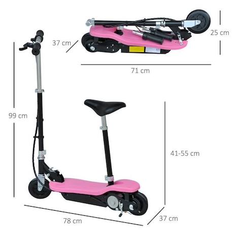 Trottinette électrique 120 W pliable pour enfants à partir de 7 ans hauteur de guidon et selle réglable 10 Km/h max. rose noir ROSE 2 - vertbaudet enfant 