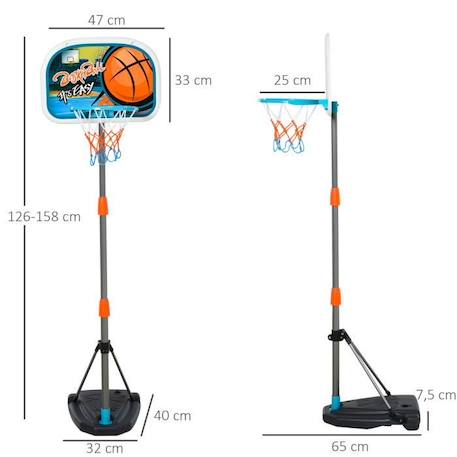 HOMCOM Panier de Basket-Ball sur Pied avec Poteau Base lestage Panneau + Ballon + Pompe Hauteur réglable 1,26 – 1,58 m ORANGE 3 - vertbaudet enfant 