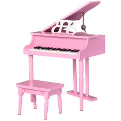 Jouet-Jeux éducatifs-Jeux scientifiques-Piano à queue enfant en bois HOMCOM - 30 touches - tabouret et pupitre inclus - MDF rose