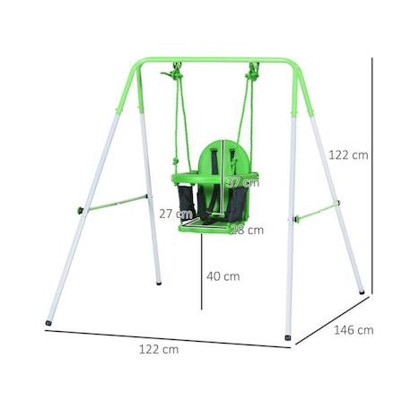 Balançoire portique enfant OUTSUNNY - Vert - 122x146x122cm - Pour 6-36 mois - Charge max. 25 Kg BLANC 3 - vertbaudet enfant 