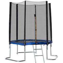 Jouet-Jeux de plein air-HOMCOM Trampoline pour enfant Ø 223 cm avec filet de sécurité, échelle et porte zippée - usage extérieur intérieur - bleu