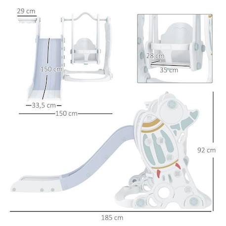 Portique enfant toboggan et balançoire avec panier de basket-ball - aire de jeux 3 en 1 - usage intérieur extérieur - blanc gris BLANC 3 - vertbaudet enfant 