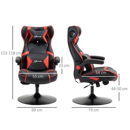 Fauteuil gaming fauteuil de bureau gamer fonction audio pivotant réglable accoudoirs relevables rouge noir 69x73x118cm Rouge ROUGE 3 - vertbaudet enfant 