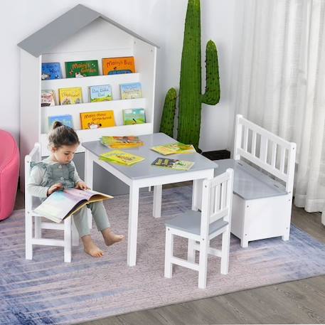 Ensemble de table et chaises enfant - HOMCOM - MDF pin blanc gris - 3 ans et plus BLANC 2 - vertbaudet enfant 