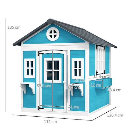 Cabane enfant extérieur - Outsunny - avec porte fenêtres et jardinières - 114 x 126,4 x 135 cm - bleu BLEU 4 - vertbaudet enfant 