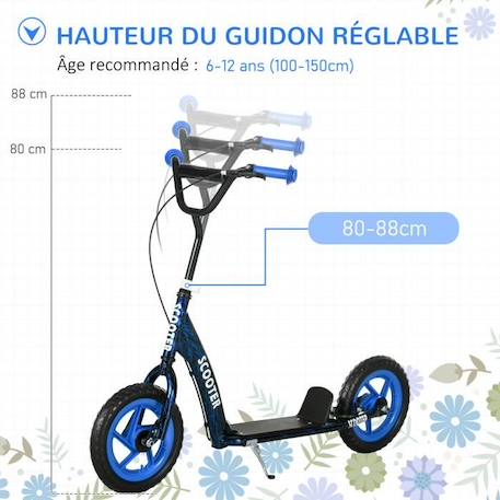 Trottinette patinette enfant à partir de 6 ans roues 30 cm guidon réglable poignée frein et béquille acier bleu BLANC 4 - vertbaudet enfant 