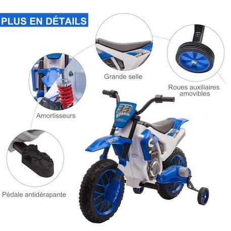 Moto Cross électrique pour Enfant HOMCOM - Bleu - 3 à 5 Ans - 12V - 3-8 Km/h - Roulettes latérales Amovibles BLEU 4 - vertbaudet enfant 