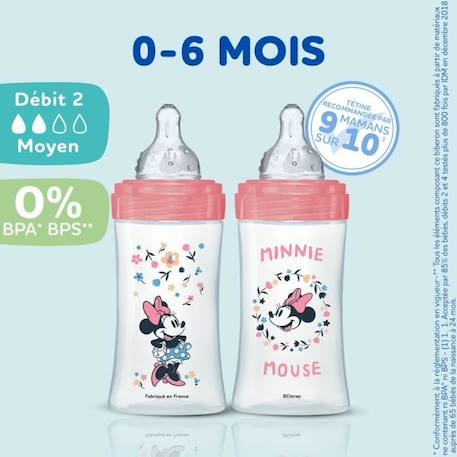 Lot de 3 Biberons DODIE Anti-Colique Initiation+ - Minnie - 270ml - 0-6 Mois - Tétine Ronde - Débit 2 ROSE 3 - vertbaudet enfant 