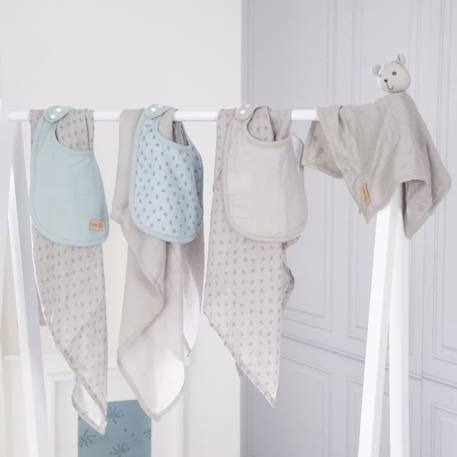 ROBA Coffret Bébé Lil Planet - 7 PCS - 3 Bavoirs + 1 Doudou + 3 Langes - Cadeau de Naissance - Gris Argenté / Bleu GRIS 3 - vertbaudet enfant 