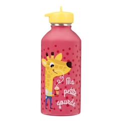 -Gourde enfant Acier inoxydable - Facile à nettoyer - Gourde réutilisable - Contenance 300ml - 17 cm x 6,5 cm - Rose - Girafe