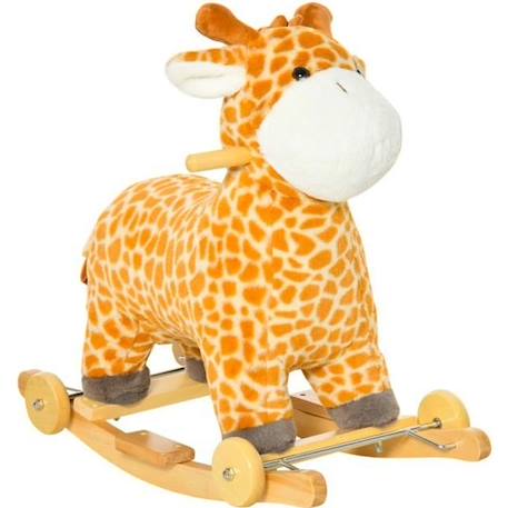 Jouet à bascule girafe et porteur sur roulettes 2 en 1 fonction sonore mugissement bois peuplier peluche courte polyester tacheté MARRON 1 - vertbaudet enfant 