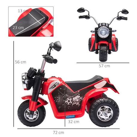 Moto électrique enfant chopper tout-terrain 6V 20W avec effets lumineux et sonores - HOMCOM ROUGE 3 - vertbaudet enfant 