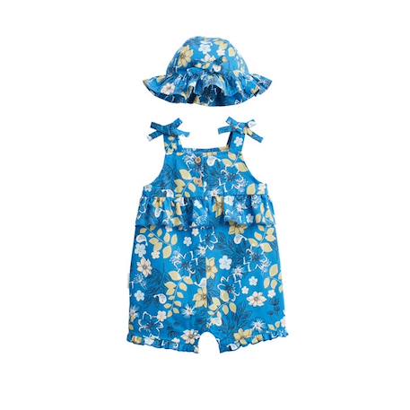 Bébé-Salopette, combinaison-Barboteuse bébé + chapeau en popeline Flora
