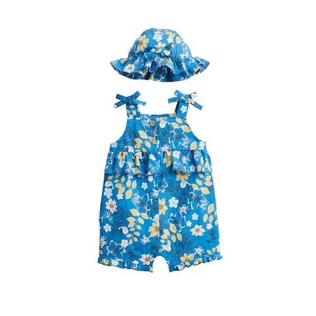 Barboteuse bébé + chapeau en popeline Flora BLEU 1 - vertbaudet enfant 