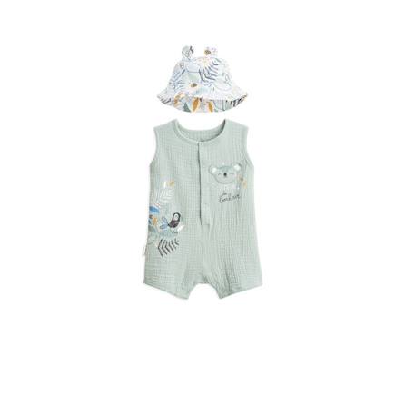 Bébé-Salopette, combinaison-Combishort bébé + chapeau en gaze de coton Garden Party