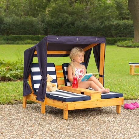 KidKraft - Double chaise longue en bois pour enfant avec auvent - Bleu marine MARRON 2 - vertbaudet enfant 