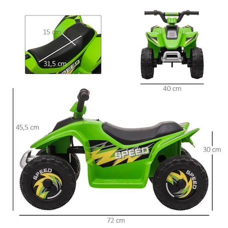 Quad électrique enfant - voiture électrique enfant - marche AV, AR - 6 V, V. max. 4,6 Km/h - vert 72x40x45cm Vert BLANC 3 - vertbaudet enfant 