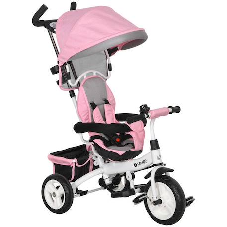 Tricycle Enfant HOMCOM évolutif Pare-Soleil Pliable Canne télescopique Amovible 95 x 50 x 106 cm Acier Rose ROSE 1 - vertbaudet enfant 