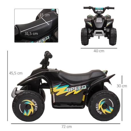 Quad électrique enfant - voiture électrique enfant - marche AV, AR - 6 V, V. max. 4,6 Km/h - noir 72x40x45cm Noir BLANC 3 - vertbaudet enfant 