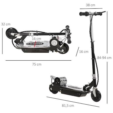 Trottinette électrique pliable pour enfants HOMCOM - 120 W - Noir et argent - 14 ans et plus - 13 Km/h max. NOIR 3 - vertbaudet enfant 