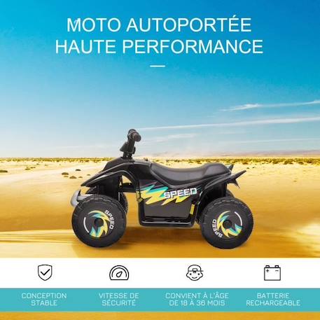 Quad électrique enfant - voiture électrique enfant - marche AV, AR - 6 V, V. max. 4,6 Km/h - noir 72x40x45cm Noir BLANC 4 - vertbaudet enfant 