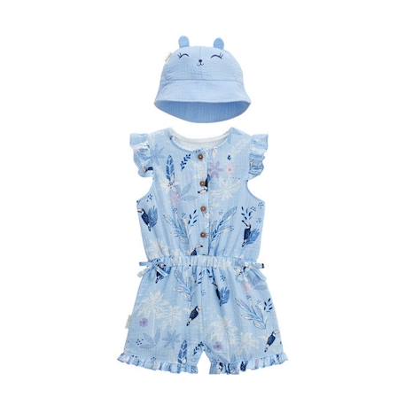 Combishort bébé + chapeau en gaze de coton bleue Bella Chica BLEU 1 - vertbaudet enfant 