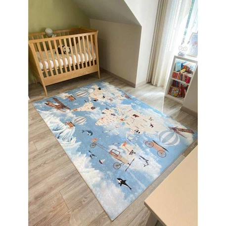 Tapis Enfant Carte Du Monde Happy Bleu par Nazar Rugs Bleu 80 x 150 cm BLANC 2 - vertbaudet enfant 