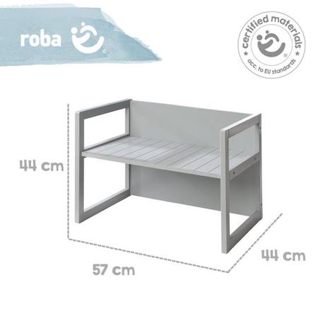 ROBA Banquette Enfant Réglable à 2 Hauteurs d'Assise - Convertible en Table - Style Campagne - Gris GRIS 5 - vertbaudet enfant 