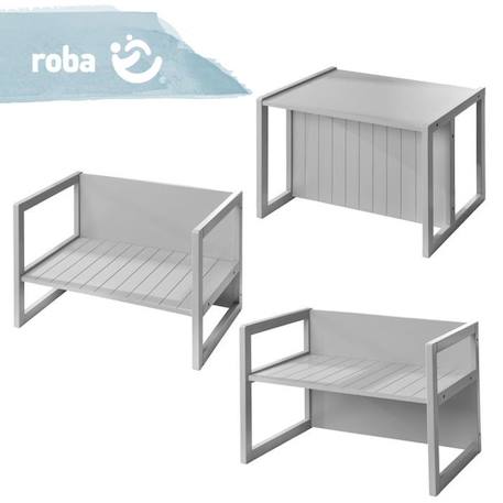 ROBA Banquette Enfant Réglable à 2 Hauteurs d'Assise - Convertible en Table - Style Campagne - Gris GRIS 6 - vertbaudet enfant 