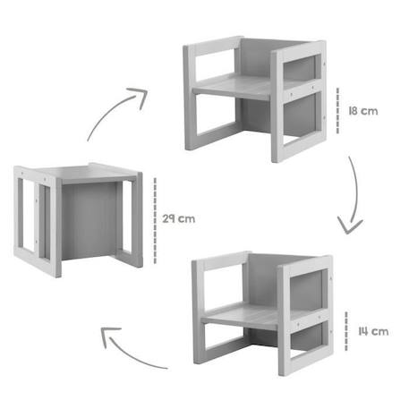 ROBA Tabouret d'Enfant - Style Maison de Campagne - Chaise Réversible à 3 Hauteurs d'Assise - Bois Gris GRIS 4 - vertbaudet enfant 