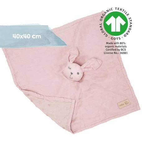 ROBA Doudou Lapin Bio 'Lil Planet' 40 x 40 cm Certifié GOTS - Rose-mauve ROSE 3 - vertbaudet enfant 