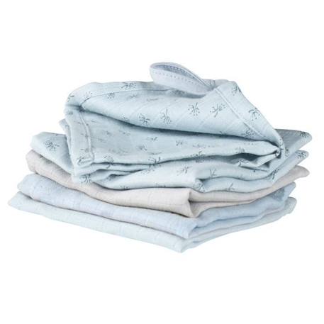 ROBA Lot de 5 Gants de Toilette Bébé 'Lil Planet' 25 x 25 cm - Coton Bio - Bleu clair BLEU 1 - vertbaudet enfant 