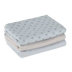 Puériculture-Matelas, accessoires de lange-Lange-Lot de 3 Couches Lavables en Coton Bio 'Lil Planet' 80x80 cm - Bleu clair/gris - ROBA