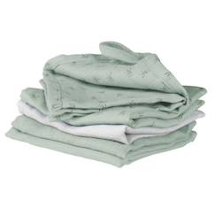 ROBA Lot de 5 Gants de Toilette Bébé "Lil Planet" 25 x 25 cm - Coton Bio - Vert/gris  - vertbaudet enfant