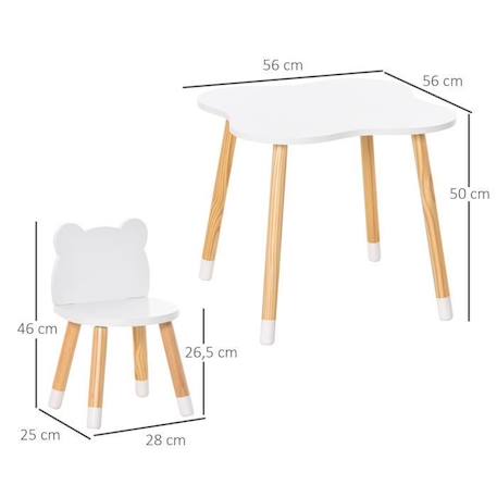 Ensemble table et chaises enfant design scandinave motif ourson - HOMCOM - Blanc BLANC 3 - vertbaudet enfant 