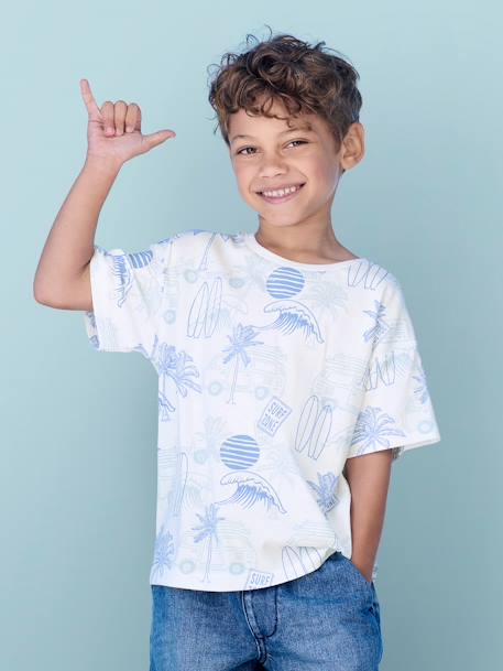 Tee-shirt motifs graphiques vacances garçon blanc imprimé+bleu ardoise 1 - vertbaudet enfant 