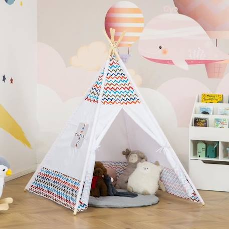 Tente Teepee Indien Enfant Graphique - HOMCOM - 1,2L x 1,2I x 1,55H m - Porte refermable, fenêtre BLANC 2 - vertbaudet enfant 