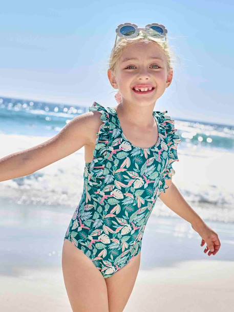 Maillot de bain 1 pièce imprimé tropical fille vert sapin 1 - vertbaudet enfant 