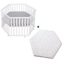 ROBA Parc Bébé hexagonal "roba Style" + tapis gris et matelas de parc Blanc  - vertbaudet enfant