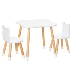 Chambre et rangement-Chambre-Bureau, table-Table-Ensemble table et chaises enfant design scandinave motif ourson - HOMCOM - Blanc