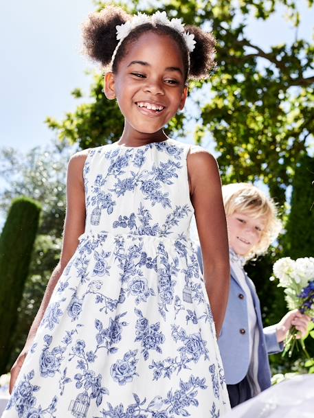 Robe de cérémonie à fleurs fille noeud au dos écru 7 - vertbaudet enfant 