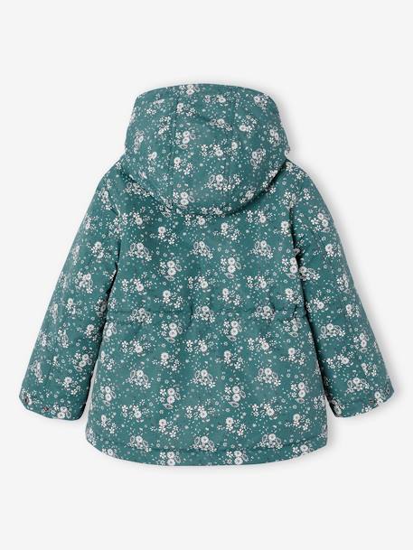 Parka à capuche motifs fleurs doublée sherpa fille vert émeraude 3 - vertbaudet enfant 