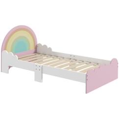 Lit enfant design girly motifs arc en ciel, nuages - sommier à lattes inclus - MDF contreplaqué rose blanc  - vertbaudet enfant