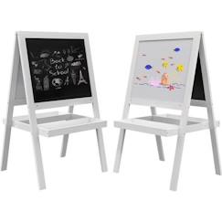 Tableau enfant double face - chevalet enfant - tableau blanc magnétique, tableau noir à craie - 2 paniers rangements - MDF blanc  - vertbaudet enfant