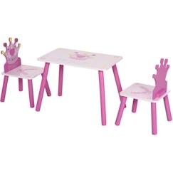 Chambre et rangement-Chambre-Bureau, table-Table-Ensemble table et chaises enfant design princesse - HOMCOM - bois pin MDF - rose