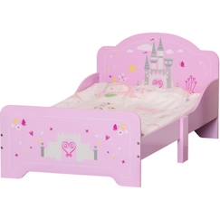 Chambre et rangement-Chambre-Lit Enfant - HOMCOM - Design Princesse Motif château - sommier à Lattes Inclus - MDF Contre-plaqué Rose